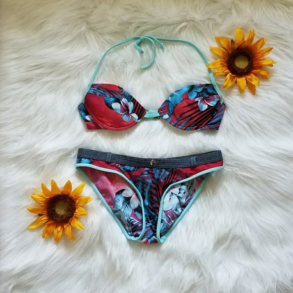 Dolce & Gabbana Other - Dolce&Gabbana Pink+Blue Tropical Bikini Set